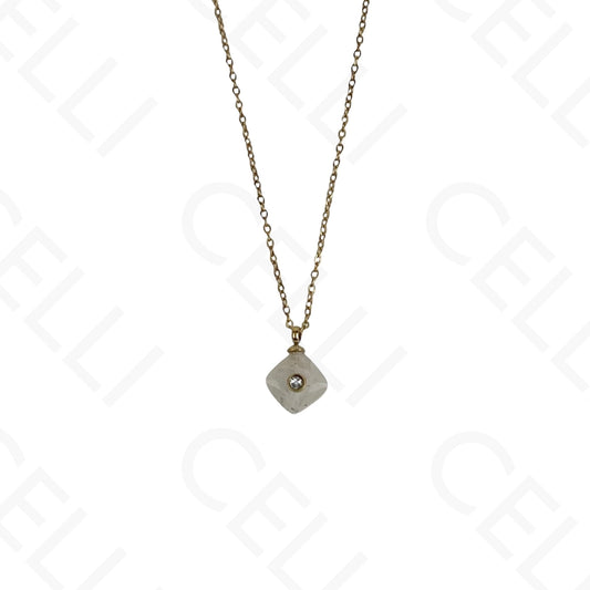 Stainless steel rectangular natural stone necklace