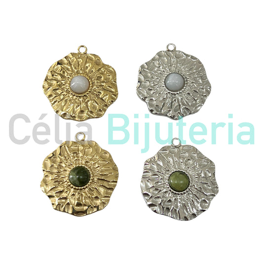 Medalha de Aço com Pedra Natural