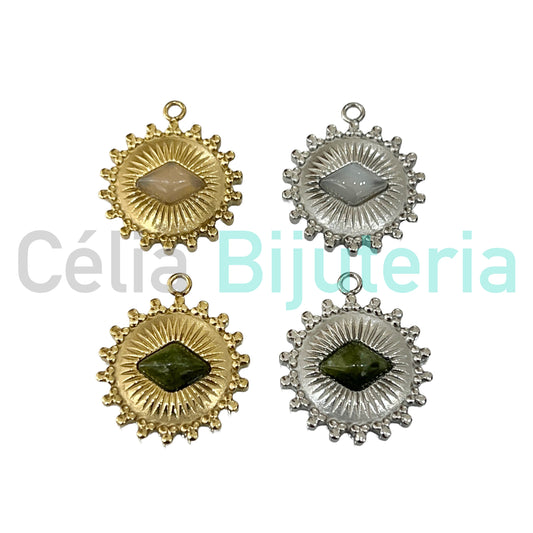 Medalha de Aço com Pedra Natural