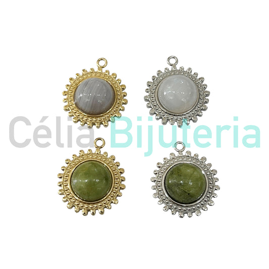 Medalha de Aço com Pedra Natural