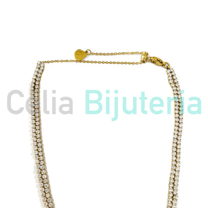 Steel Necklace with Zirconias - Adjustable Chocker (Double Row)