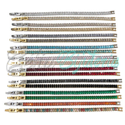 Pulseira de Aço Ajustável com Brilhantes - grosso