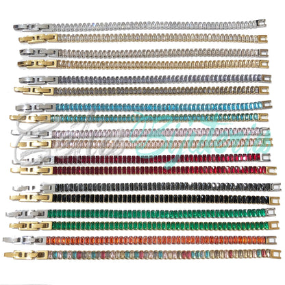 Pulseira de Aço Ajustável com Brilhantes - grosso