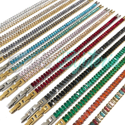 Pulseira de Aço Ajustável com Brilhantes - grosso