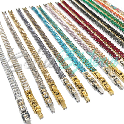 Pulseira de Aço Ajustável com Brilhantes - grosso