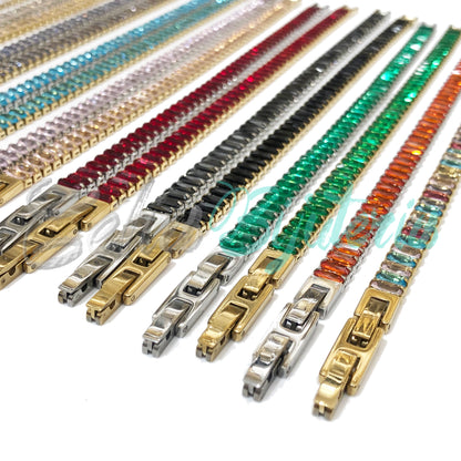 Pulseira de Aço Ajustável com Brilhantes - grosso