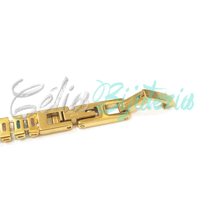 Pulseira de Aço Ajustável com Brilhantes - grosso