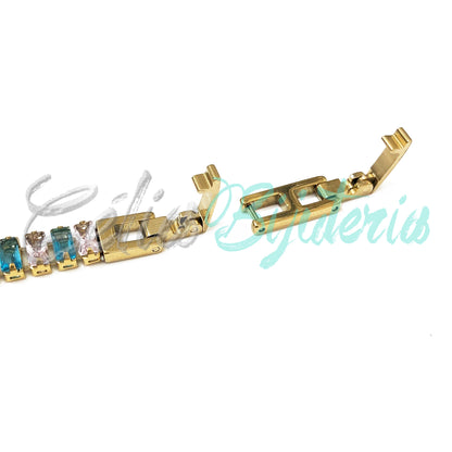 Pulseira de Aço Ajustável com Brilhantes - grosso