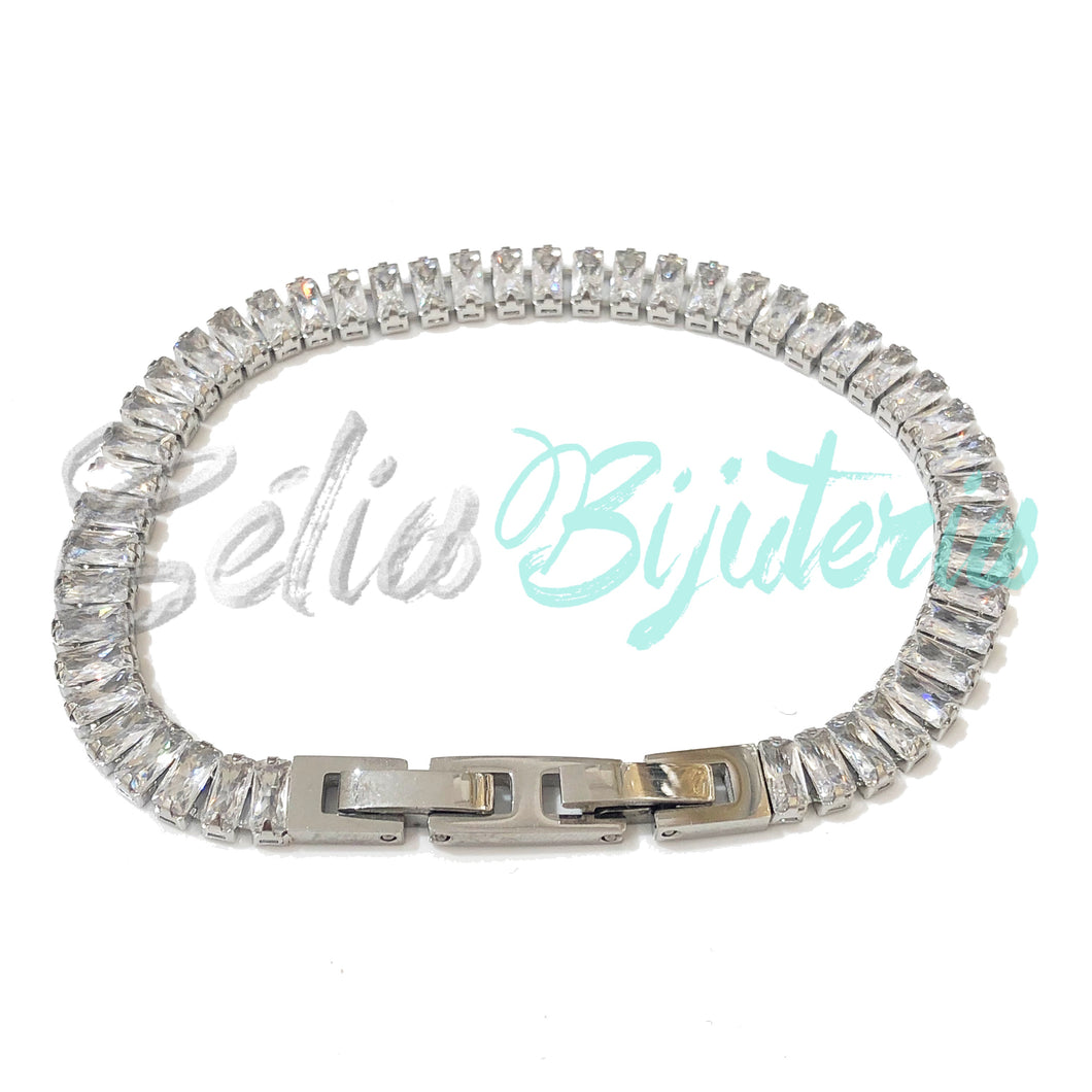 Pulsera ajustable de acero con diamantes - gruesa