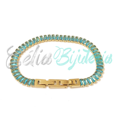 Pulseira de Aço Ajustável com Brilhantes - grosso