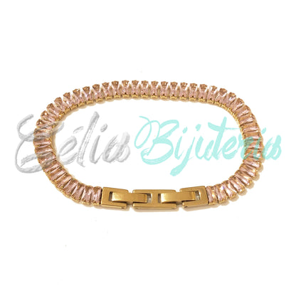 Pulseira de Aço Ajustável com Brilhantes - grosso