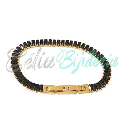 Pulseira de Aço Ajustável com Brilhantes - grosso