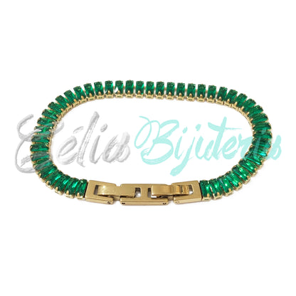 Pulseira de Aço Ajustável com Brilhantes - grosso