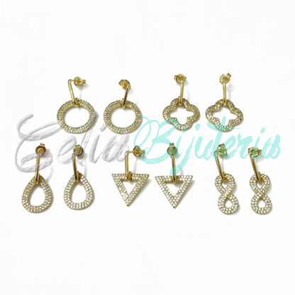 Brinco de Ródio com Zircônias com pendente