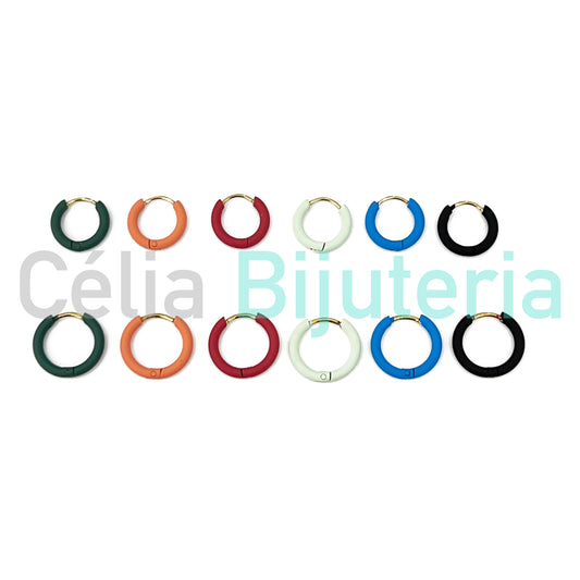 Pendientes Aros Acero - esmalte mate 6uds