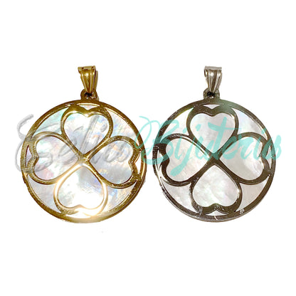 Medalha/Colar de Aço com Madrepérola - trevo