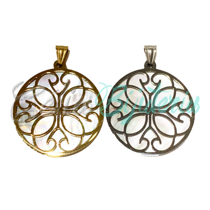 Medalha/Colar de Aço com Madrepérola