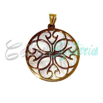 Medalha/Colar de Aço com Madrepérola