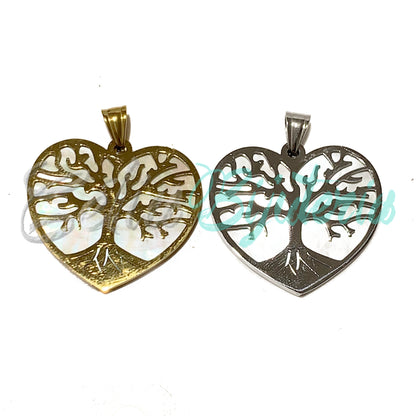 Medalha/Colar de Aço com Madrepérola - árvore da vida