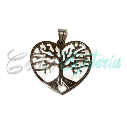 Medalha/Colar de Aço com Madrepérola - árvore da vida