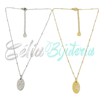 Colar de Aço com medalha com brilhantes - estrela