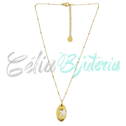 Colar de Aço com medalha com brilhantes - estrela