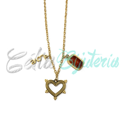 Colar de Aço com Coração "LOVE"