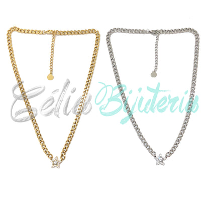 Colar de Aço com Estrela Brilhante