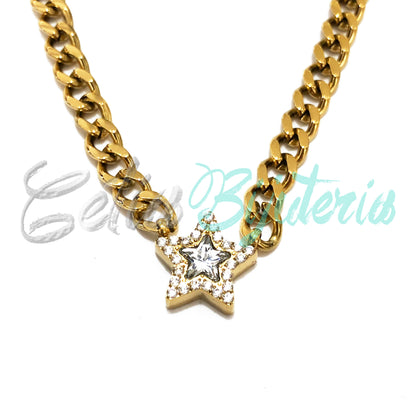 Colar de Aço com Estrela Brilhante