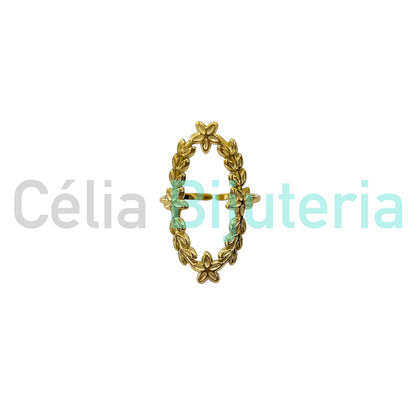 钢制戒指 - 花朵和叶子