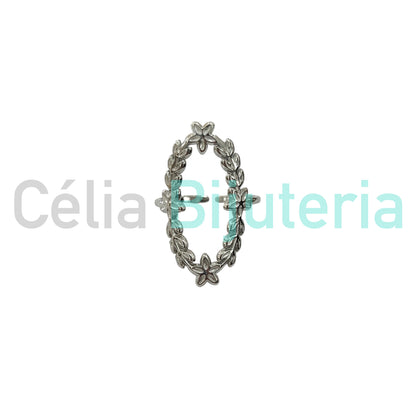 钢制戒指 - 花朵和叶子