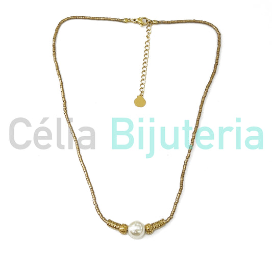 Steel Necklace with Pearl and Miyuki Beads