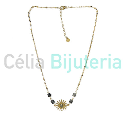 Collar de acero con piedras naturales - sol