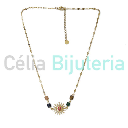 Collar de acero con piedras naturales - sol