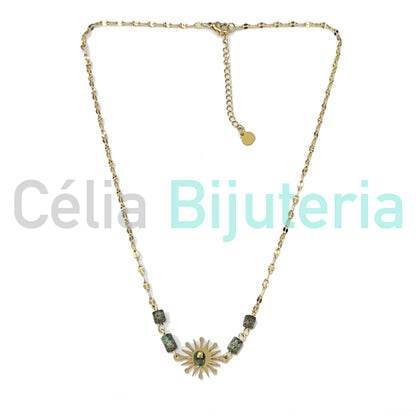 Collar de acero con piedras naturales - sol