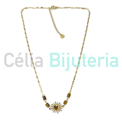 Collar de acero con piedras naturales - sol