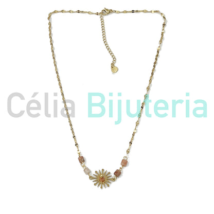 Collar de acero con piedras naturales - sol