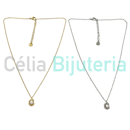 Colar de Aço - pérola de água doce