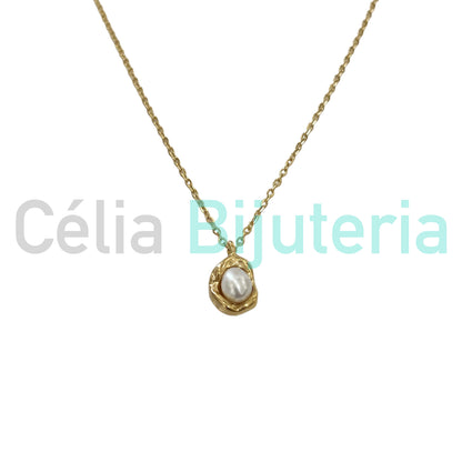 Colar de Aço - pérola de água doce