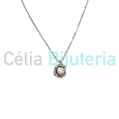 Colar de Aço - pérola de água doce
