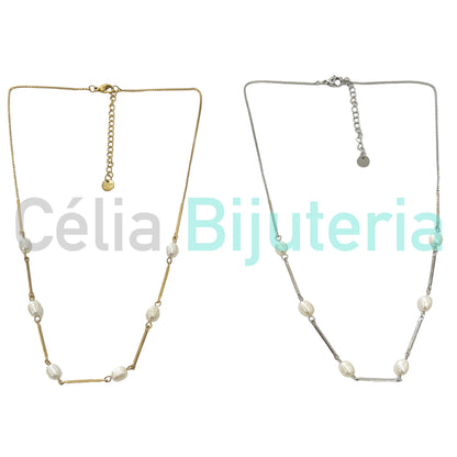 Colar de Aço - pérolas de água doce