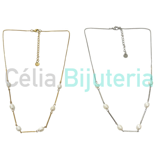 Colar de Aço - pérolas de água doce