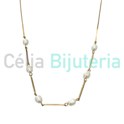 Colar de Aço - pérolas de água doce