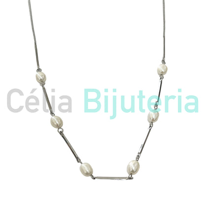 Colar de Aço - pérolas de água doce