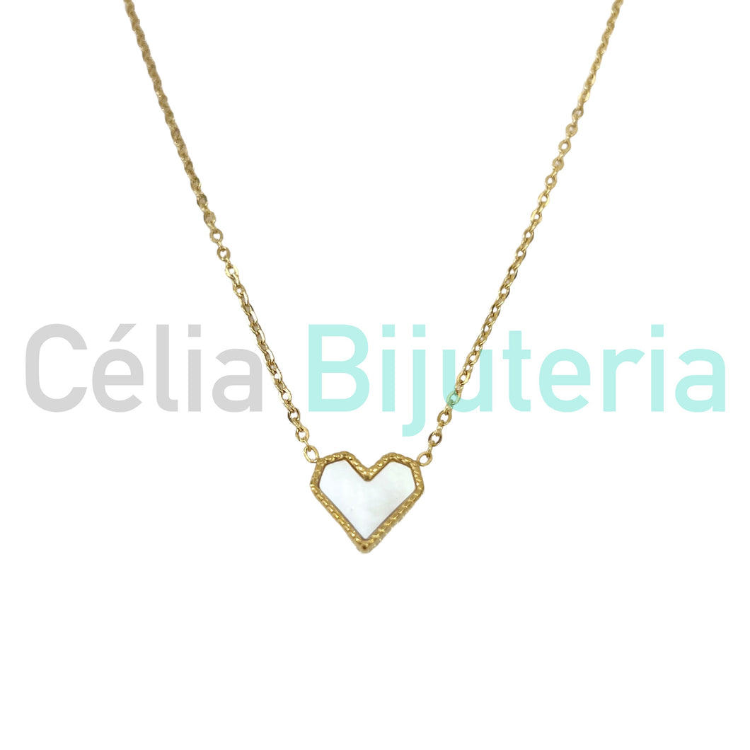 Collar de acero - medalla de corazón con nácar