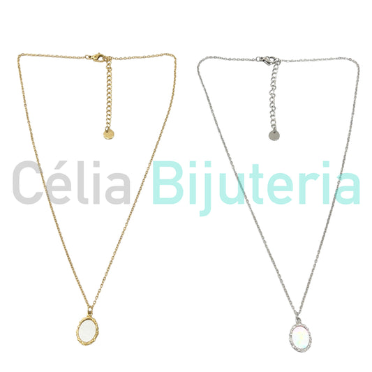 Colar de Aço - medalha com madrepérola