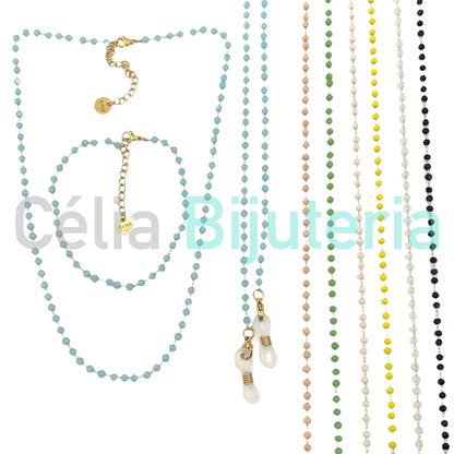 Colar / Pulseira / Fita para Óculos de Aço - cristais facetados