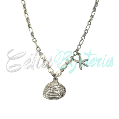 Colar de Aço - concha e estrela do mar