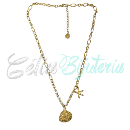 Colar de Aço - concha e estrela do mar