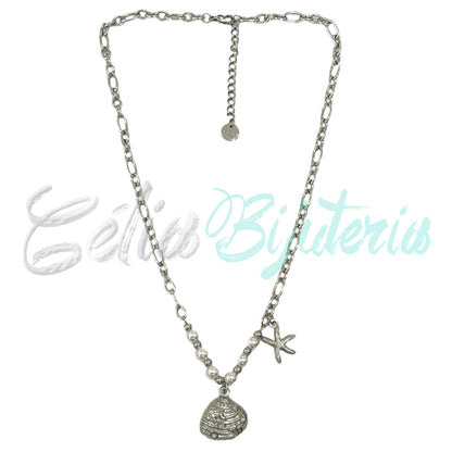 Colar de Aço - concha e estrela do mar